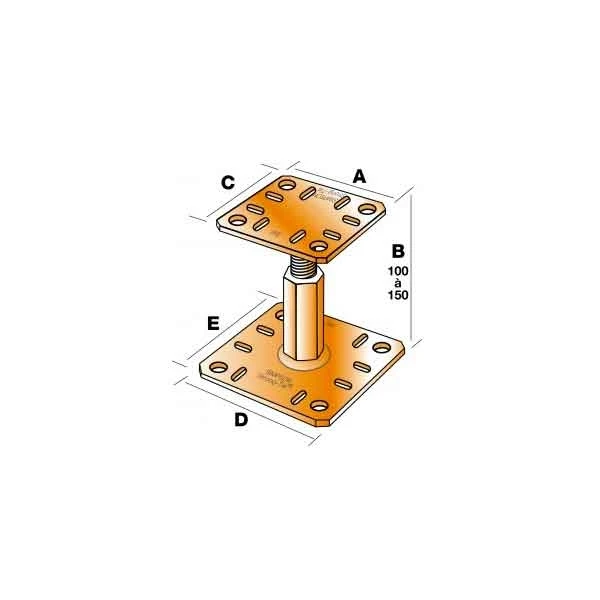 Pied De Poteau Reglable 100-150 Bichro 100x100 - 130x130 Simpson 3 Pied De Poteau Reglable 100-150 Bichro 100x100 - 130x130 Simpson